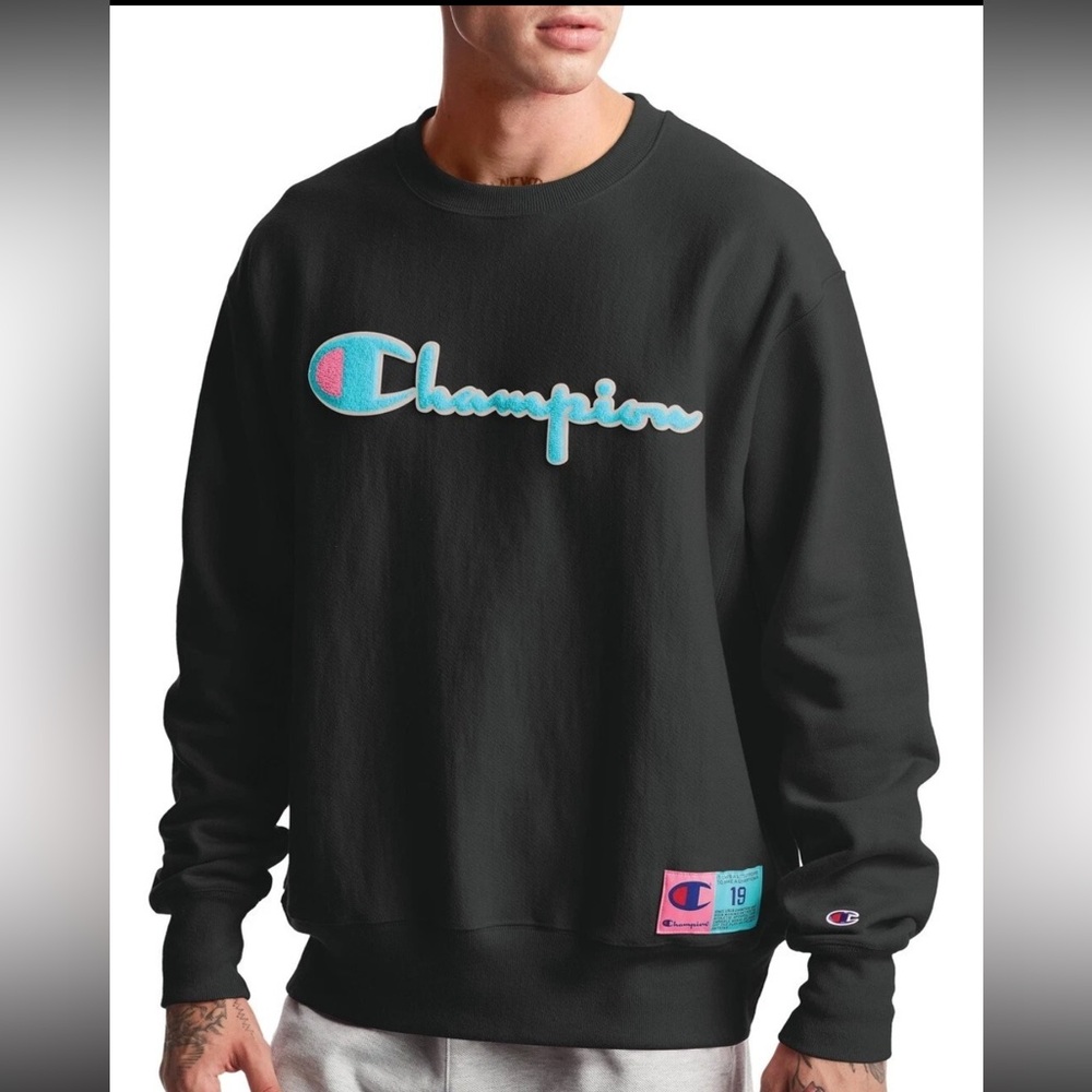 Retro Black Champion Reverse Weave Crewneck